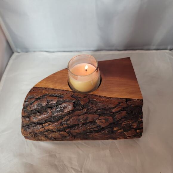 Live Edge Pine Rustic handcarved handturned solid wood candle vase holder - Picture 8 of 8